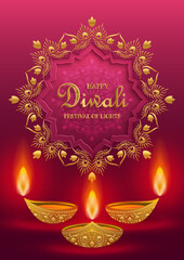 Happy Diwali vector illustration. Festive Diwali and Deepawali card. The Indian festival of lights