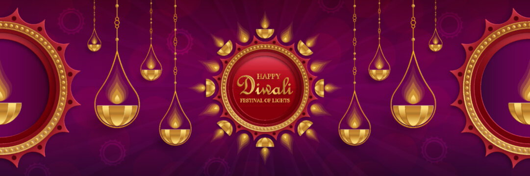 Happy Diwali vector illustration. Festive Diwali and Deepawali card. The Indian festival of lights