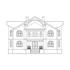 Beautiful two-story house with columns. Vector illustration
