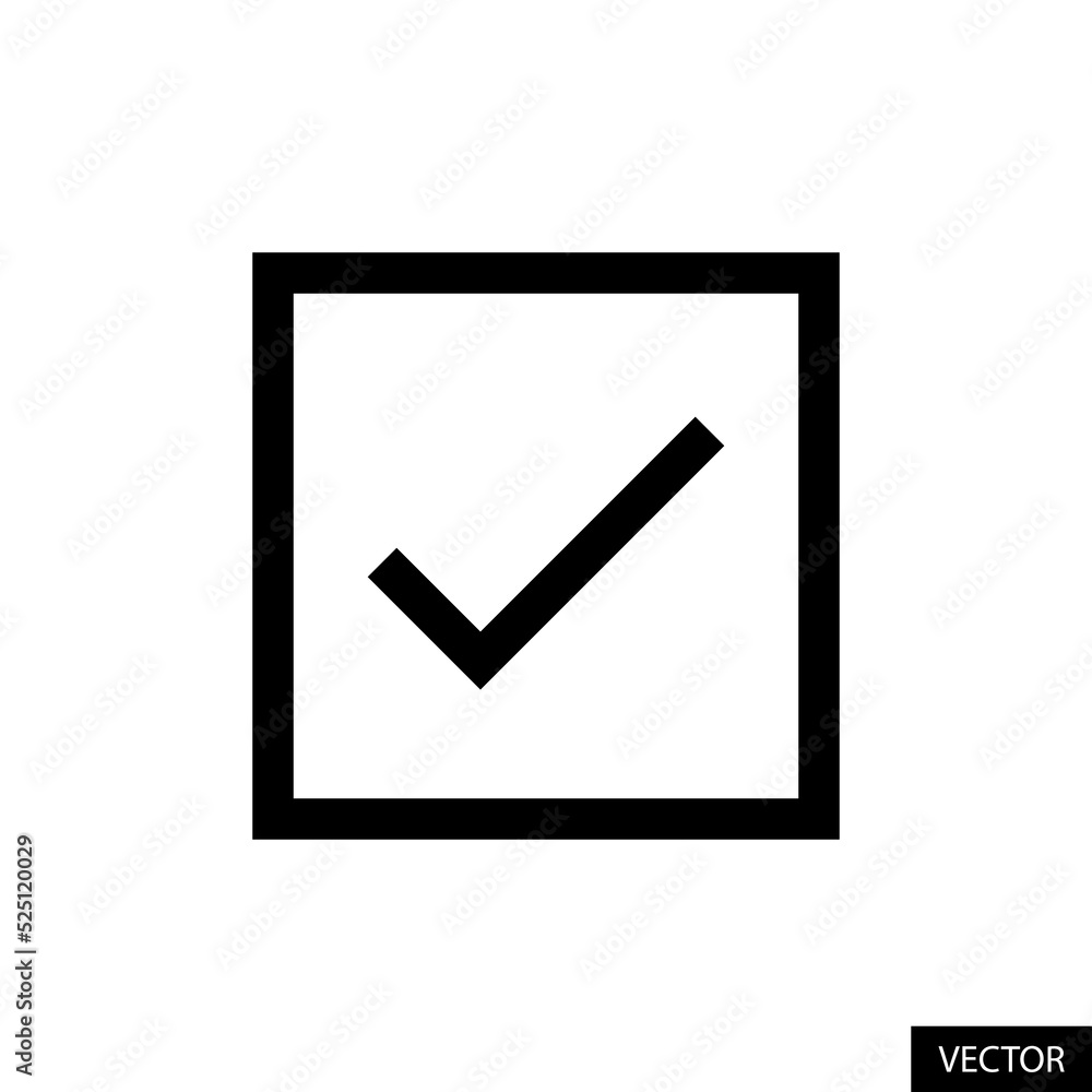Poster square tick, checkbox, tick mark in box, check mark vector icon in line style design for website des