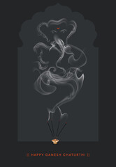 Happy Ganesh Chaturthi: Is the grand festival celebrated all over the India. A creative poster design of a Ganesh idol form the smoke of holy stick (Agarbatti In Hindi).
