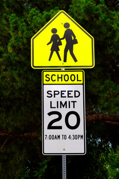 School Crosswalk Sign Slow Down Neighborhood Street Children