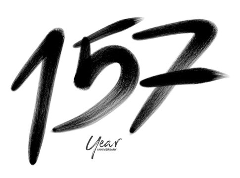 157 Years Anniversary Celebration Vector Template, 157 number logo design, 157th birthday, Black Lettering Numbers brush drawing hand drawn sketch, number logo design vector illustration