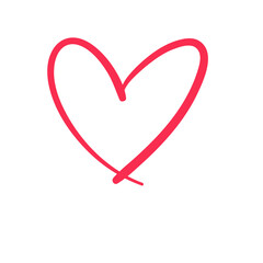 Red heart shaped hand drawn line drawing For adorning the love of a young couple.