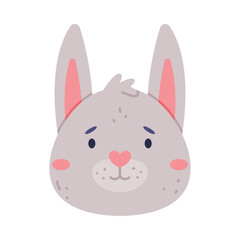 Head of baby rabbit cute animal. Nursery decoration, baby card or invitation design cartoon vector illustration