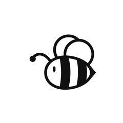 Simple flying bee design vector. Cartoon bee isolated on white background.