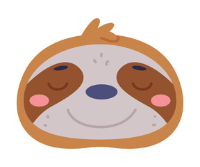 Head of sloth cute wild animal. Nursery decoration, baby card or invitation design cartoon vector illustration