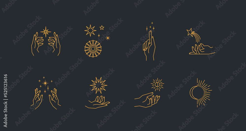 Canvas Prints aesthetic astral hands. collection of cosmic and celestial elements with sun, moon and stars. isolat