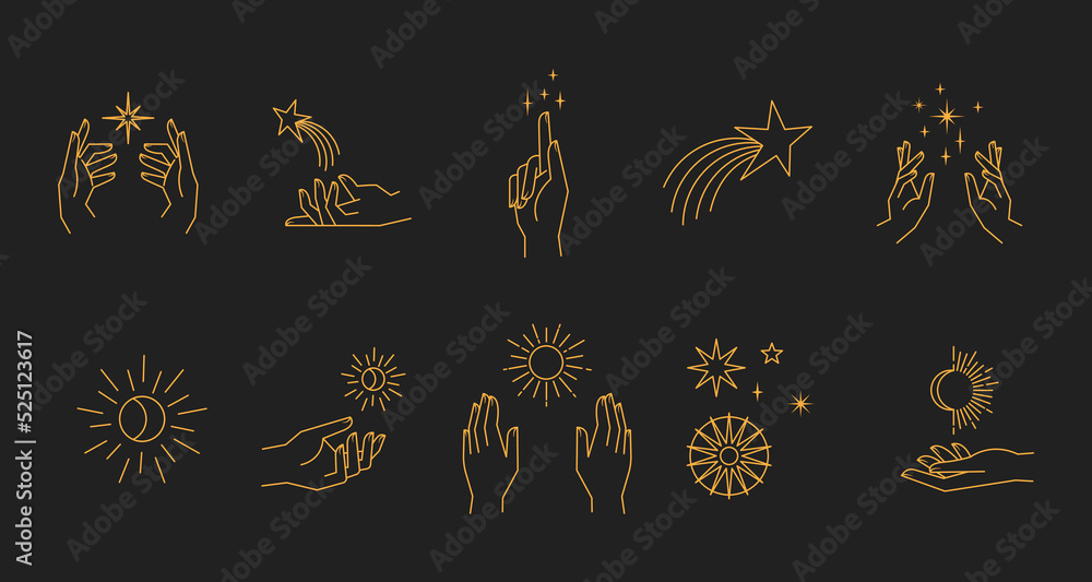 Canvas Prints aesthetic astral hands. collection of cosmic and celestial elements with sun, moon and stars. isolat