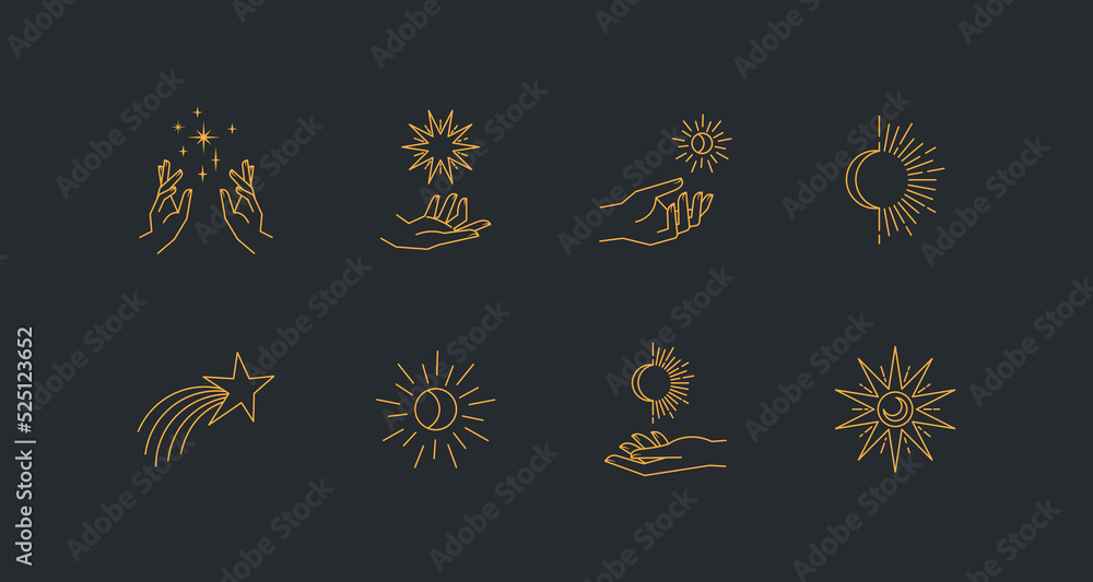 Canvas Prints aesthetic astral hands. collection of cosmic and celestial elements with sun, moon and stars. isolat