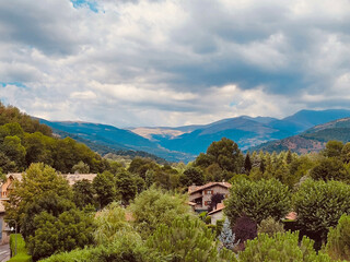 Prats de Mollo la Preste village views. Eastern Pyrenees and the region of Occitanie, in the Vallespir region. Villages of the South of France. - obrazy, fototapety, plakaty