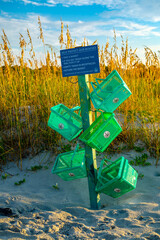 Baskets for trash at Burkes Beach on Hilton Head Island in South Carolina.