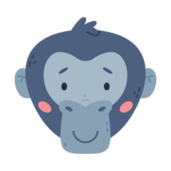 Head of baby monkey cute wild animal. Nursery decoration, card or invitation design cartoon vector illustration