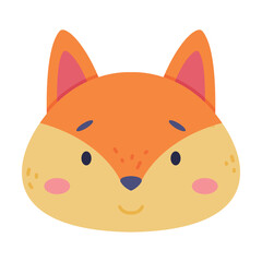 Head of baby fox cute wild animal. Nursery decoration, card or invitation design cartoon vector illustration