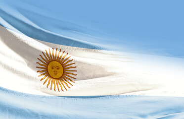 Argentina national flag cloth fabric waving on the sky - Image