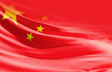 China national flag cloth fabric waving on the sky - Image
