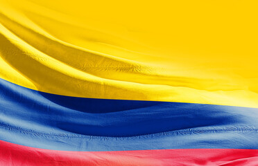 Colombia national flag cloth fabric waving on the sky - Image