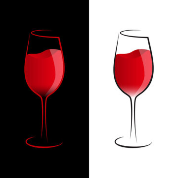 Wine glass vector icon with red wine. Wineglass hand drawn.