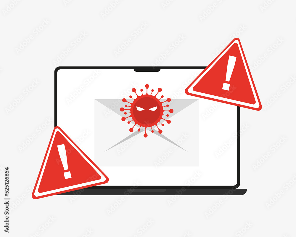 Poster message error warning on laptop. emergency notification of a malware, virus, trojan, phishing or hac