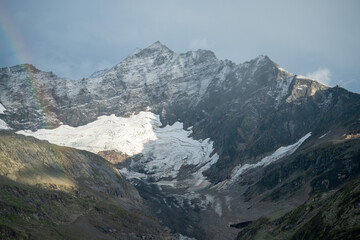 Fototapeta na wymiar Amazing aereal view from the austrian national park hohe tauern at the glacier in the mountains.