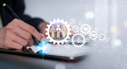 The procedure of job searching, headhunting, and recruitment. There are icons for abilities,...