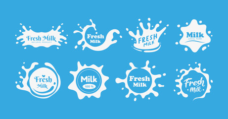 Set of milk splash icon logo vector illustration concept