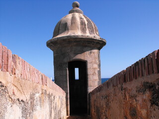 El Morro wall guard tower in old San Juan, Puerto Rico