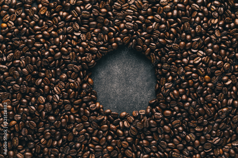 Wall mural coffee seamless background with round blank empty space with stone texture