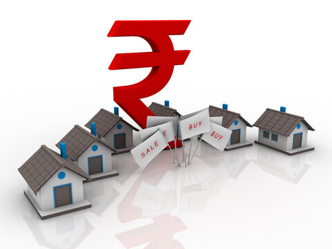 3D illustration Real estate industry-house on indian rupee