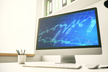 Abstract creative financial diagram on modern computer monitor, banking and accounting concept. 3D Rendering