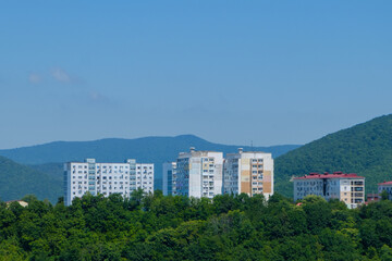residential buildings in the forested mountains