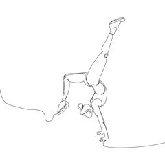 Woman doing yoga, handstand one line art. Continuous line drawing sports, fitness, physical education, athletics, asanas, strength, athletic body, athlete, girl, gym, stretching, sexy body.