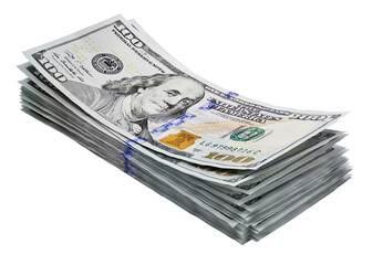 Stack of 100 dollar bills isolated on transparent background. 3D illustration - obrazy, fototapety, plakaty