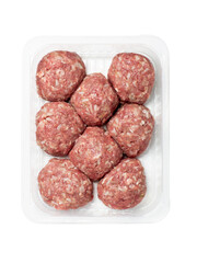 Turkey meat balls  in food container on white background. Top view.
