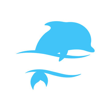 Vector silhouettes of dolphins jumping in the ocean Isolated on background