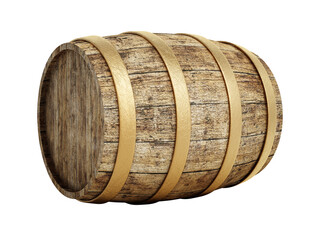 Aged wine barrel isolated on white background. 3D illustration