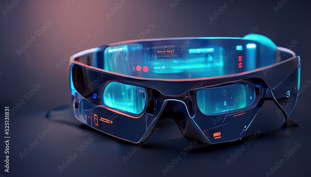 Poster Futuristic virtual reality glasses, Glasses of the future are isolated on a gray background. Virtual reality technologies. 3d render