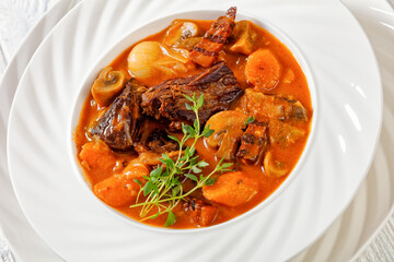 Beef Bourguignon, Beef Burgundy in a white bowl