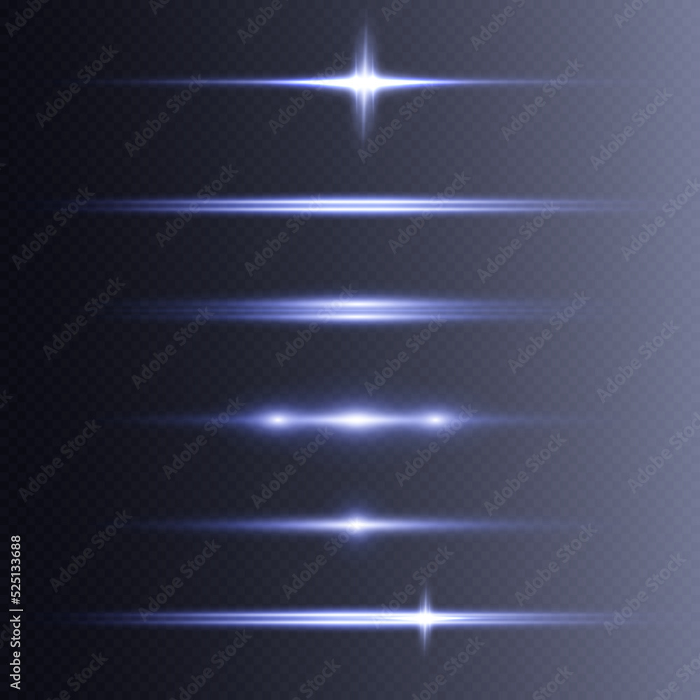 Leinwandbilder Glowing light effects blue lines collection of isolated translucencies. Optical flash objects Vector