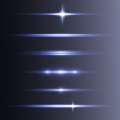 Glowing light effects blue lines collection of isolated translucencies. Optical flash objects Vector