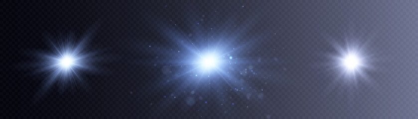 Naklejka premium Glowing light effects collection of blue stars and glare translucencies. Optical flare objects Vector