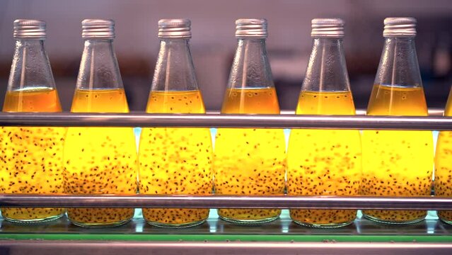 Bottles of beverage in the manufacturing factory.