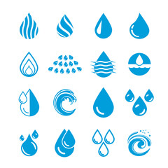 Vector set of water drop icons, watering, irrigation, on a white background.