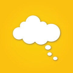 White Cloud Sticker isolated on yellow Speech Bubble. Vector Illustration