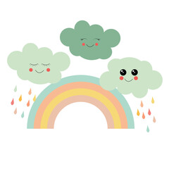 Colorfull illustration with rainbow and clouds