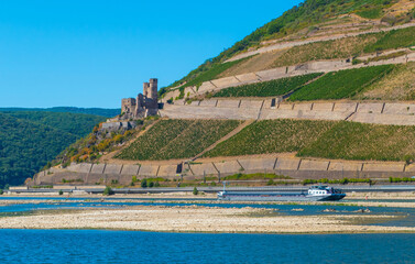 Frachter vor Burg Ehrenfels