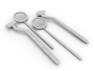 3d rendering Dental hammer and mirror
