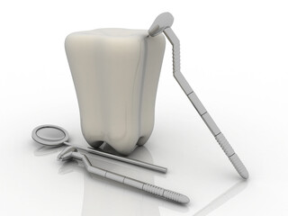 3d rendering Dental hammer and mirror
