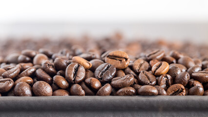 Coffee in grains, morning aroma of fresh coffee