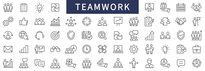 Teamwork and Business people icons set. Teamwork thin line icon. Business icons. Vector illustration